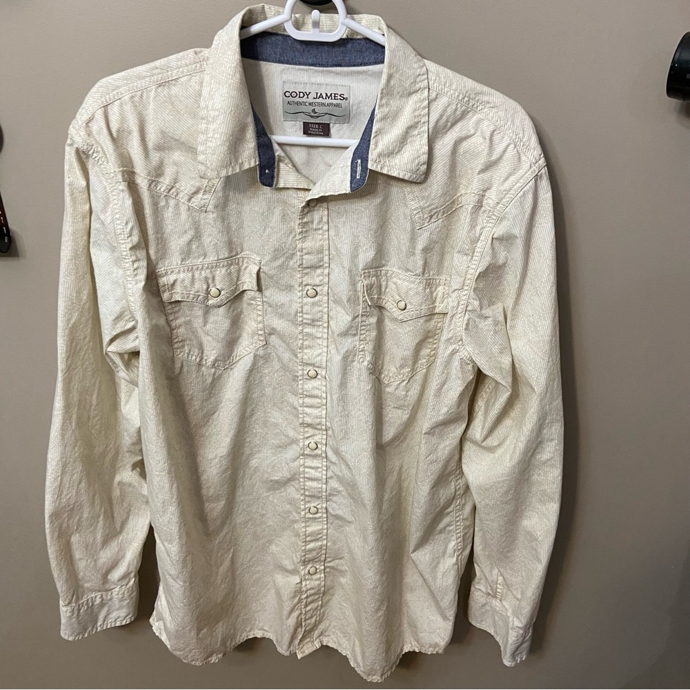 Western Mens Beige Print Snap Front Shirt - Cowboy/ Rodeo-size L